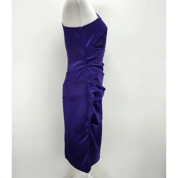 David's Bridal Dress Size 2 Women’s Purple One-Shoulder Stretch Satin New - Picture 4 of 14